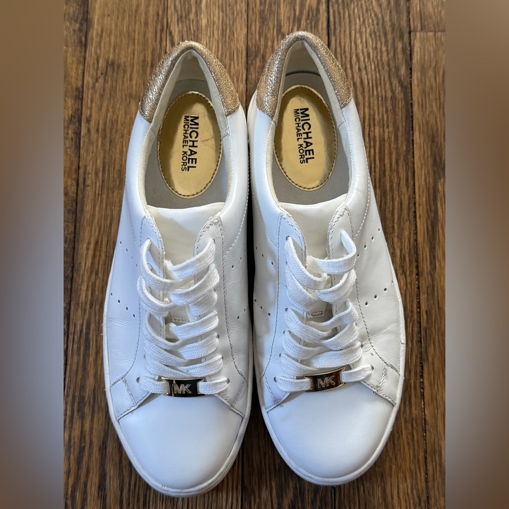 Michael Michael Kors Tennis Shoes Irving Lace Up Woman Size 7.5 White